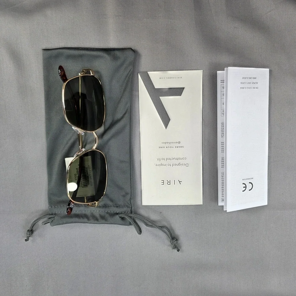 AIRE Sunglasses Gold‎ Metal Frame Square Green Lens Fashion Sun Glasses